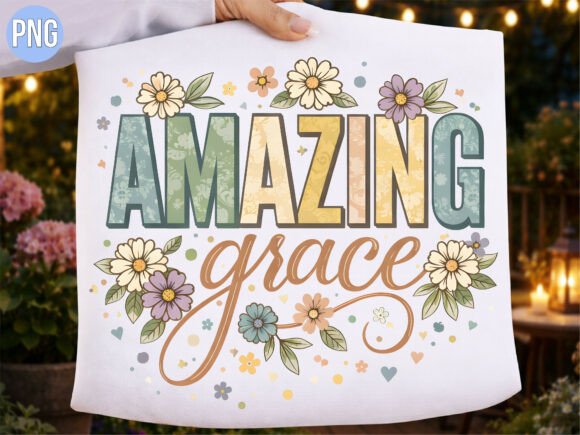 Amazing Grace Retro Floral Christian PNG T-Shirt Designs