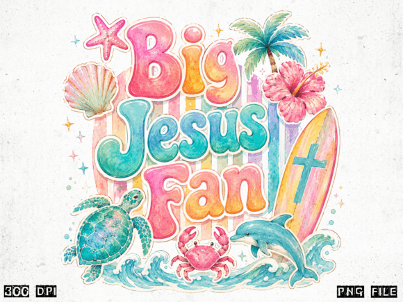 Big Jesus Fan Coastal Christian PNG Freebies