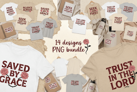 Christian Rose Faith Quotes PNG Bundle: T-Shirt Designs