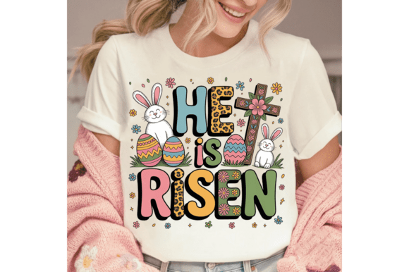 Colorful He is Risen PNG: Easter Jesus T-Shirt Designs