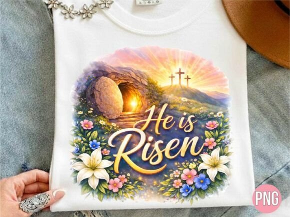 Easter He is Risen Christian Floral PNG