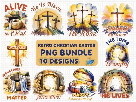 Retro Christian Easter PNG Bundle for T-Shirt Designs