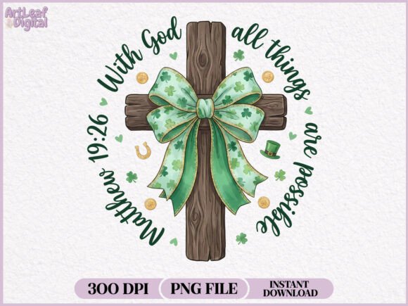 St Patrick’s Day Christian Cross Bow PNG T-Shirt Designs